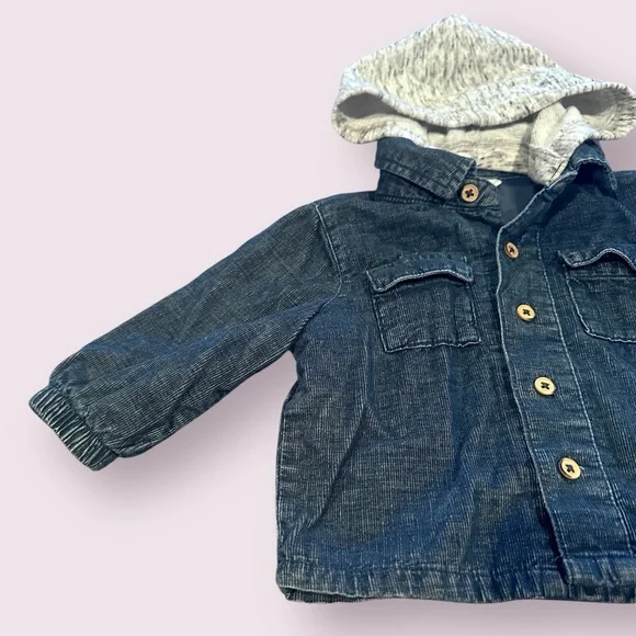 Baby Cat & Jack Hooded Blue Corduroy Button Front Shirt Jacket Size 6-9 Months - Picture 2 of 9